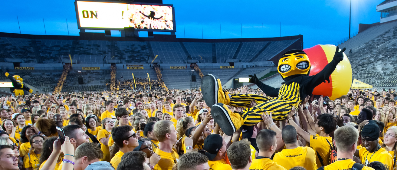 Kickoff at Kinnick with Herky in the crowd